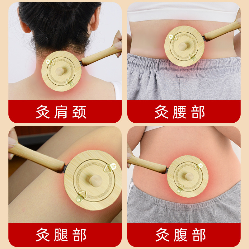 Smokeless Moxa Jar Handheld Moxibustion Box Portable Wooden Ai Jiu Tool with Strap for Home Warming Care overview