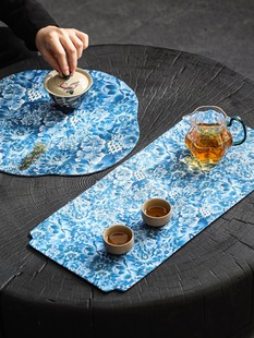 Guofeng Printed Waterproof Tea Towel Double-sided Thickened Tea Mat Chinese Style Vintage Tea Table Heat Insulation Mat Tablecloth Tea Ceremony Accessories