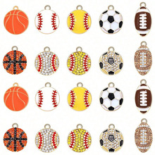 跨境新款镶钻滴油球类竞技饰品diy配件单吊篮球图案滴油合金项链