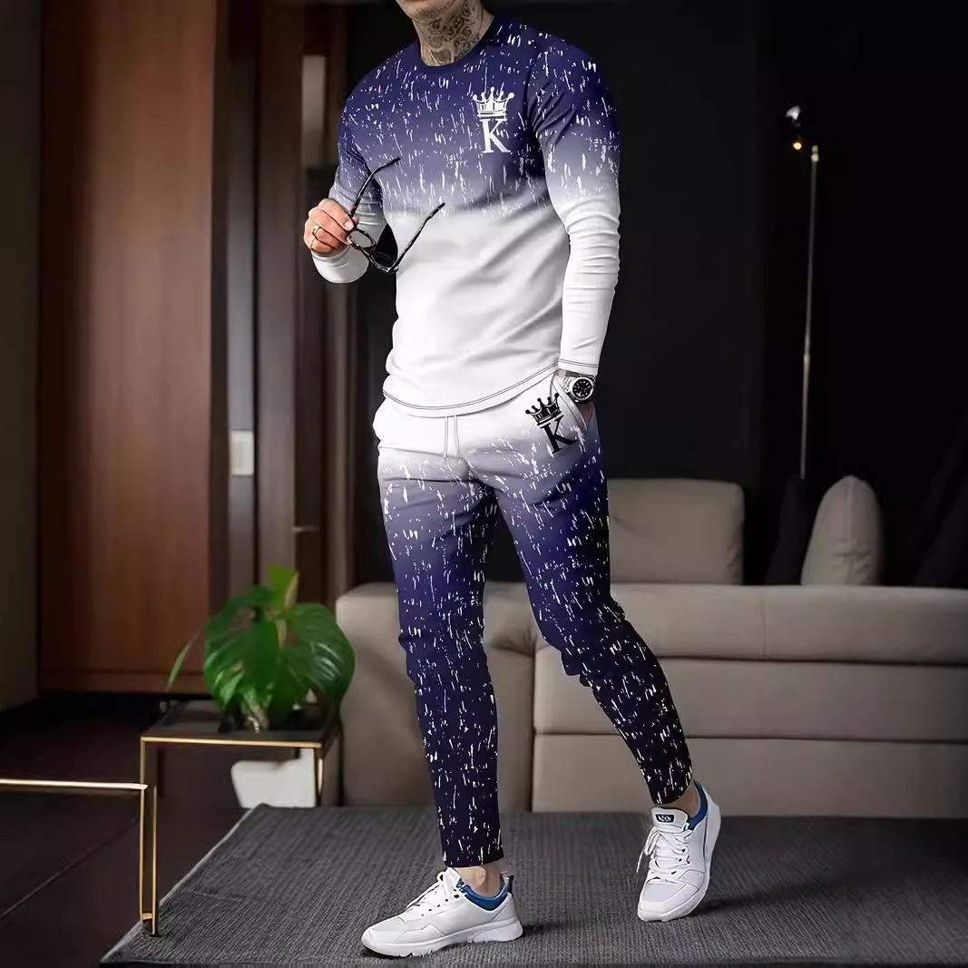 Nuevos productos de primavera EBAY AliExpress Amazon Traje de ocio deportivo para hombre Pantalones de suéter de cuello redondo con estampado 3D