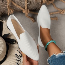 大码欧美风女式时尚休闲百搭尖头纯色软底一脚蹬针织平底单鞋