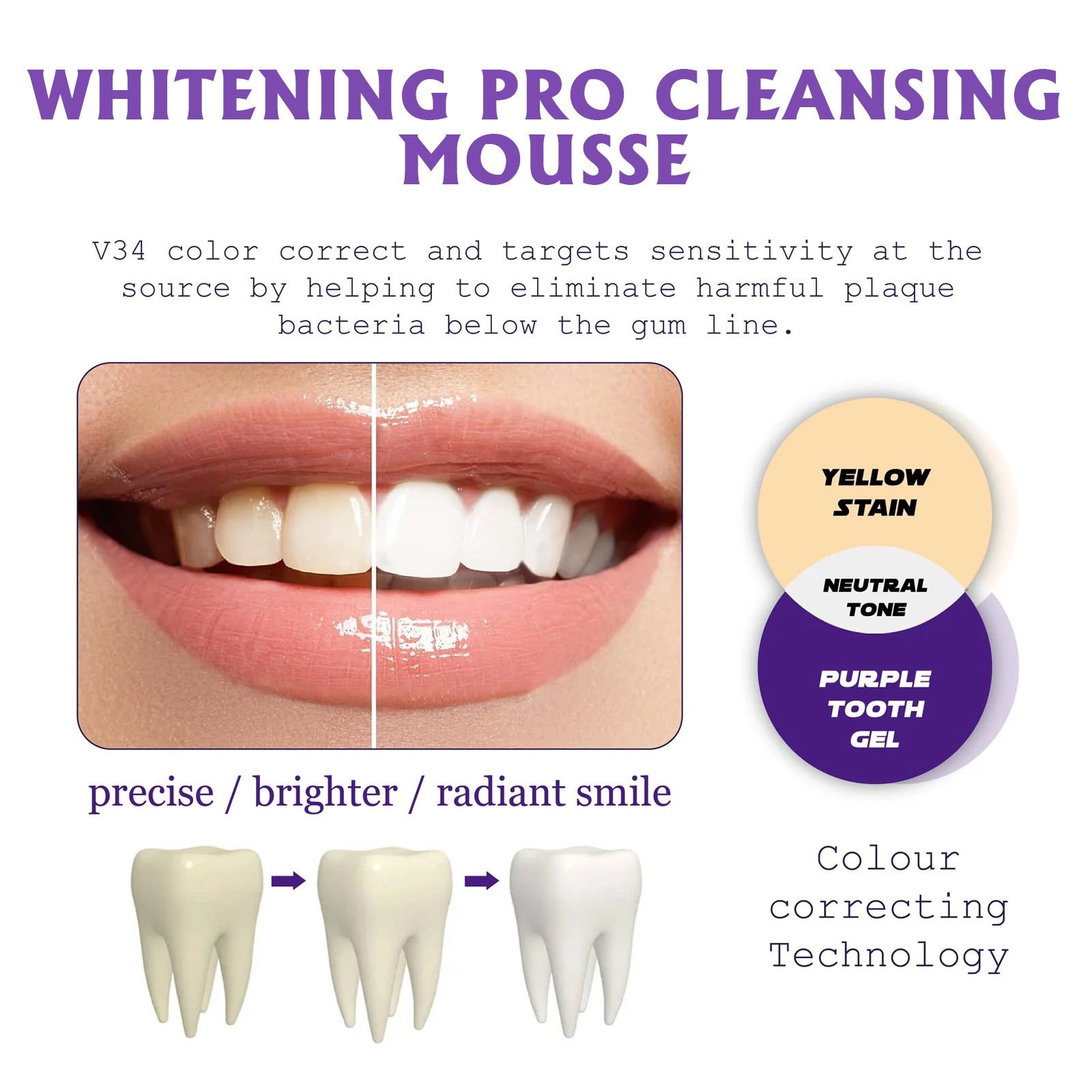 EELHOE V34 Whitening Purple Mousse White Teeth Whitening Teeth Cleaning Yellow Teeth Stains Oral Care Mousse_voghion.com