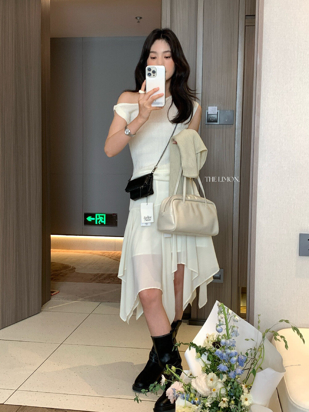 Áo len nữ cổ lọ tay dài phong cách Hàn Quốc, thiết kế vai lệch thắt nút, ôm nhẹ — Thẻ nông, Đậu nành, xám đậm, màu đen chi tiết 25