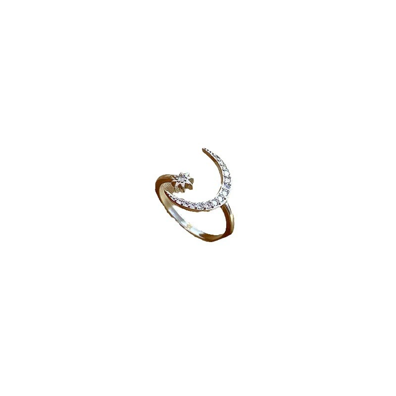 Новое кросс-борт jewelry, европейско-американская внешняя торговля персонализированное кольцо с инкрустированным камнем луна и звезда, открывающая регулировка серп и руки украшения для женщин