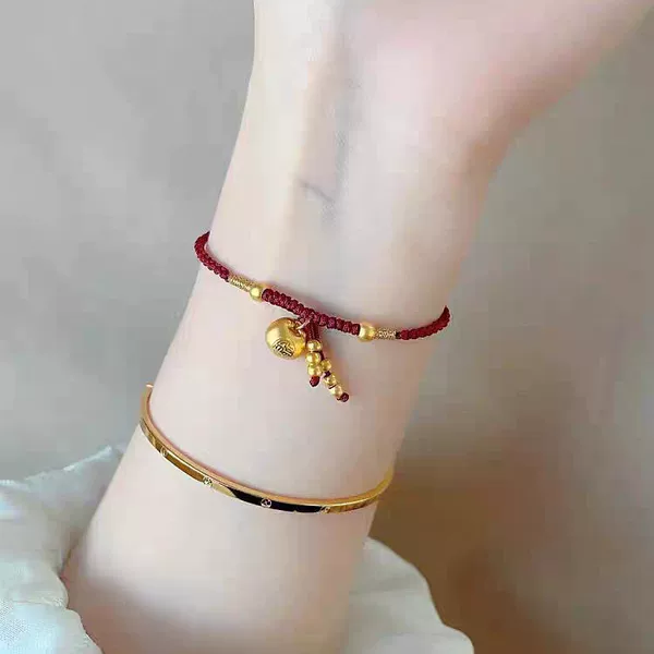 New Golden Fat Fortune Bracelet Hand-Woven Gold Beads Small Red Rope High-End Hetian Jade Light Luxury Bracelet Gift