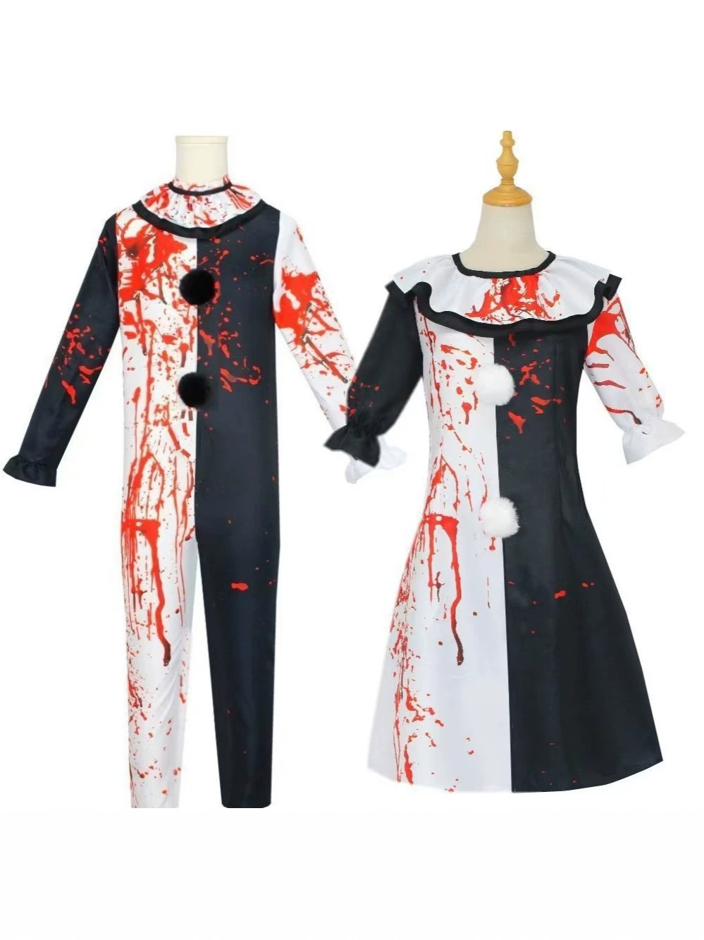 Horror movie terrifying clown cosplay costume stage performance outfit bloodstained clown dress