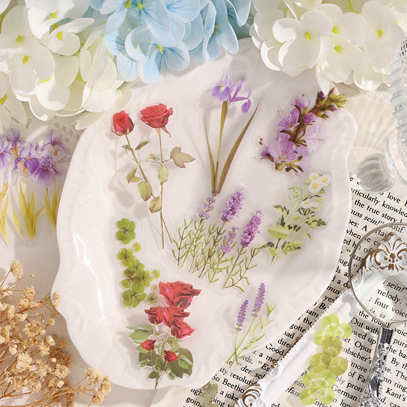 Tape adhesiva impermeable transparente para mascotas DIY diario diario material paisajístico plantas flores papelería pegatinas