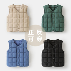 Children's Double-Sided Down Cotton Vest for Autumn/Winter, Wearable Inside and Outside, Korean Style, Unisex, for Kids (Small to Medium Size), Warm Back Vest