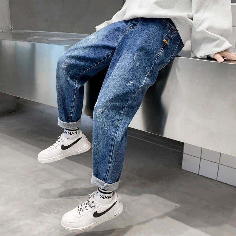 Boys' Thin Pants Summer New Children's Denim Cropped Pants Loose New Boys' Casual Long Pants Trendy Style