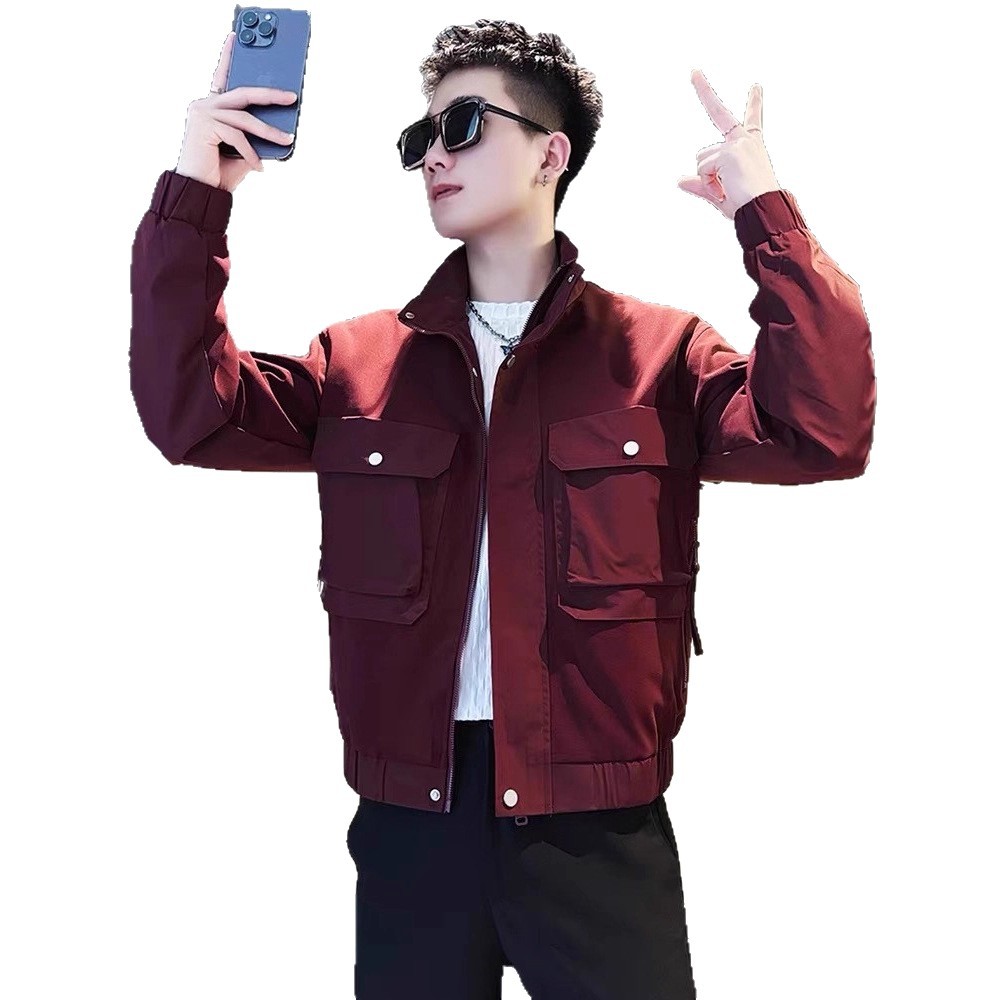 Short Standing Collar Jacket For Men's Spring And Autumn Workwear, Casual Jacket, Men's Jacket_voghion.com