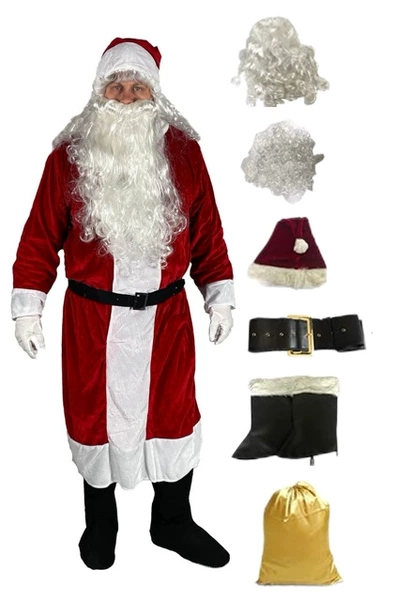 Hat, belt, wig, shoe covers, golden bag