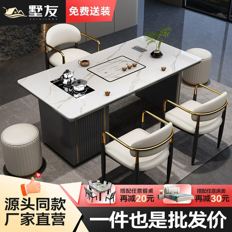 Комбинация чайного стола и стула из сланца, современная, простая, легкая, роскошная, с шкафом для хранения, домашний офис, маленькая квартира, чайный столик Kung Fu, журнальный столик