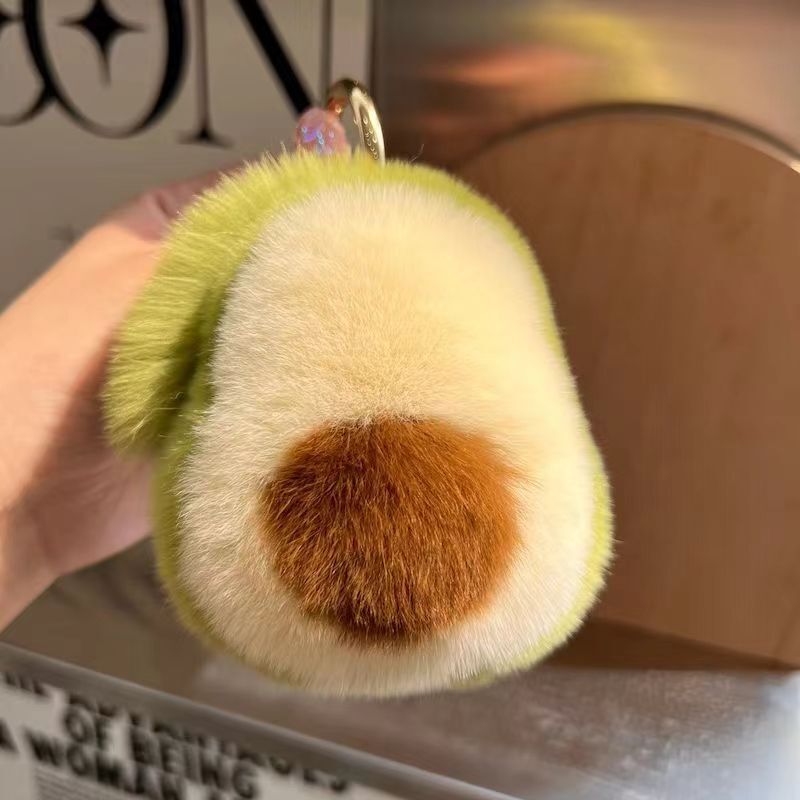 Cute Avocado Rex Rabbit Fur Car Keychain Pendant Ins Plush Ball Backpack Decoration Gift Doll