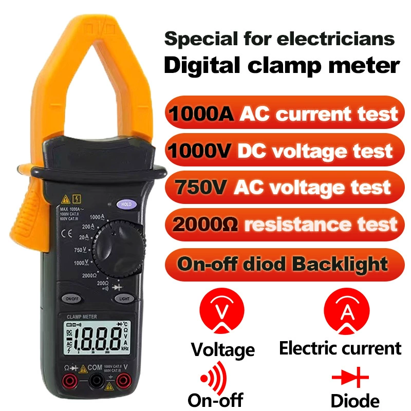 Интеллектуальный цифровой клещевой мультиметр высокой точности 1000А переменного тока с цифровым дисплеем и подсветкой