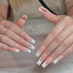 長款美甲甲片批發法式白邊穿戴美甲批發指甲貼可拆卸甲片盒裝