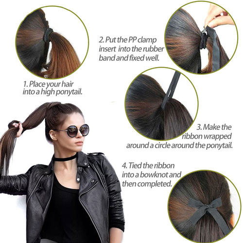 Cross-border wig ponytail for women strapped straight hair long ponytail high temperature silk strapped ponytail 45-80CM