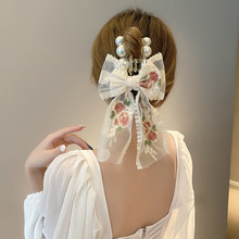 小清新蕾丝花朵蝴蝶结大号抓夹女甜美气质发卡发夹发饰品韩版清新