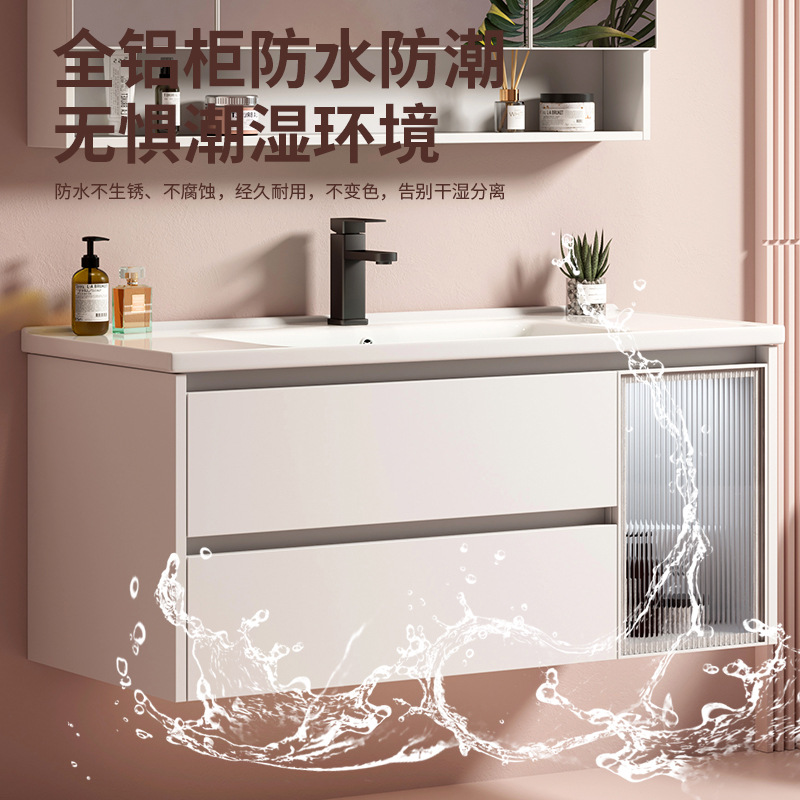 Gabinete de baño de placa de roca de aluminio de espacio moderno con gabinete de espejo inteligente combinación de gabinete de lavabo de baño