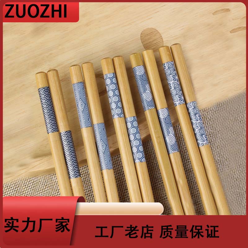 Public chopsticks in stock five-color printed bamboo筷子 Japanese new style creative printed bamboo chopsticks natural bamboo