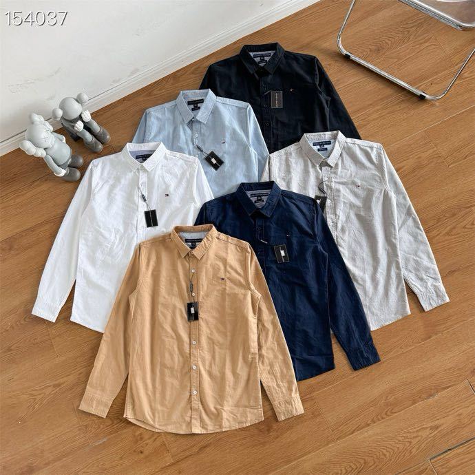 Foreign Trade Original Autumn and Winter New Tommy Tommy Small Label Embroidered Oxford Textile Men's Business Casual Long-Sleeved Shirt