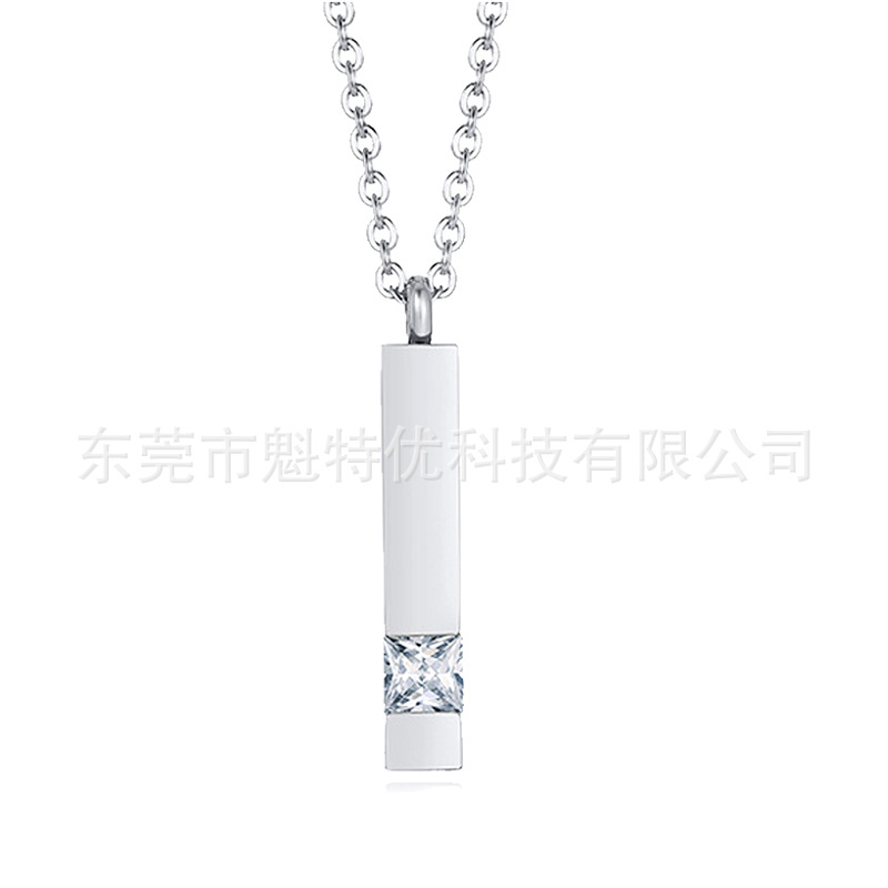 Coreano simple diamante perfume colgante ataúd cinerario Collar cinerario de piedra conmemorativa geométrica elegante de acero de titanio