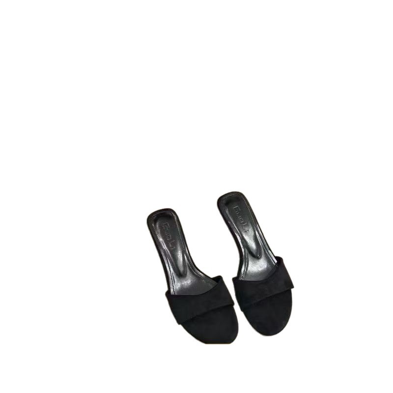 Pantalones de piel de oveja de estilo francés de leopardo, zapatillas frías de taco de verano para mujeres, zapatillas de playa calientes de punta abierta. image 5