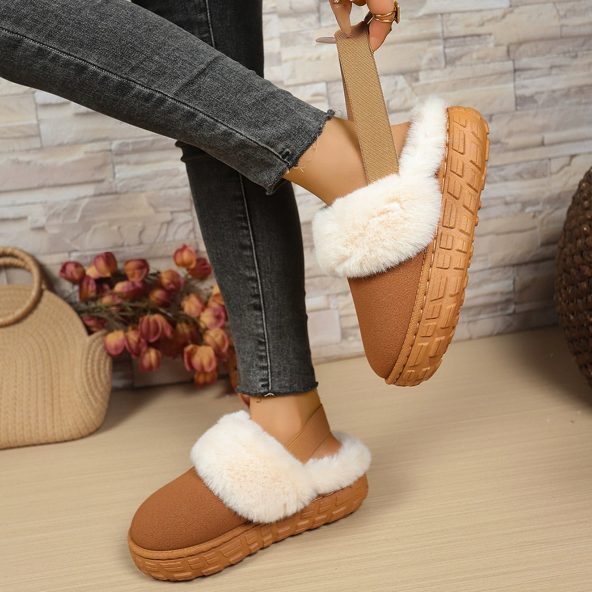 Winter boots platform, fleece keep warm shoes