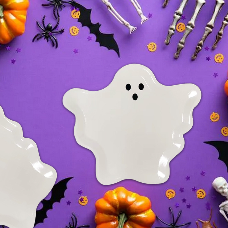 Dingji Cute Halloween Ghost Shaped Plate Home Fruit Salad Plate Good-Looking Dessert Breakfast Plate Personalized Paper Plate