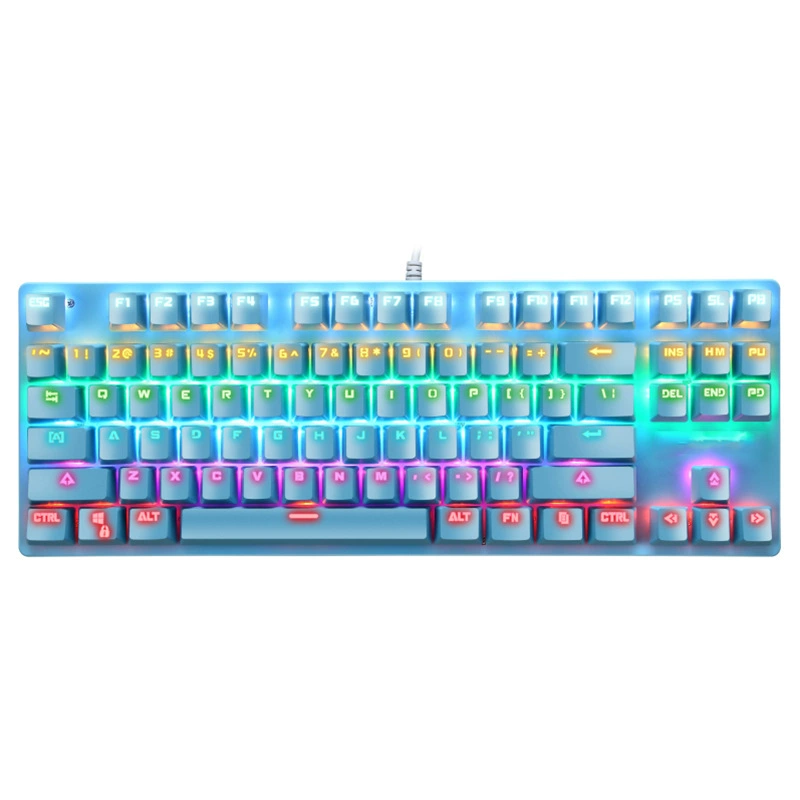 Mechanical keyboard 87‑key, wired USB, blue mechanical switches, RGB backlight