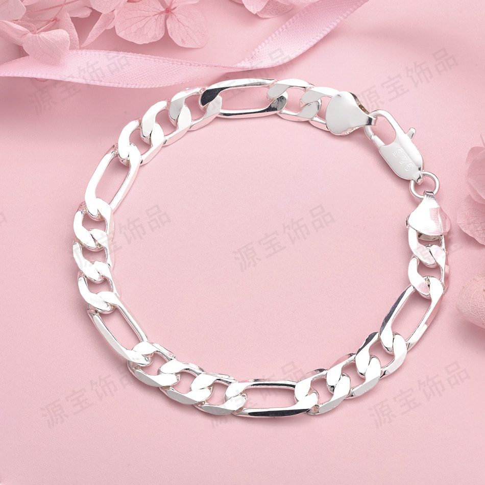 패션 크로스 보더 쥬얼리 8MM 피가로 체인 팔찌 Xiyin AliExpress 사이드 체인 남성과 여성 유럽과 미국 실버 쥬얼리 도매