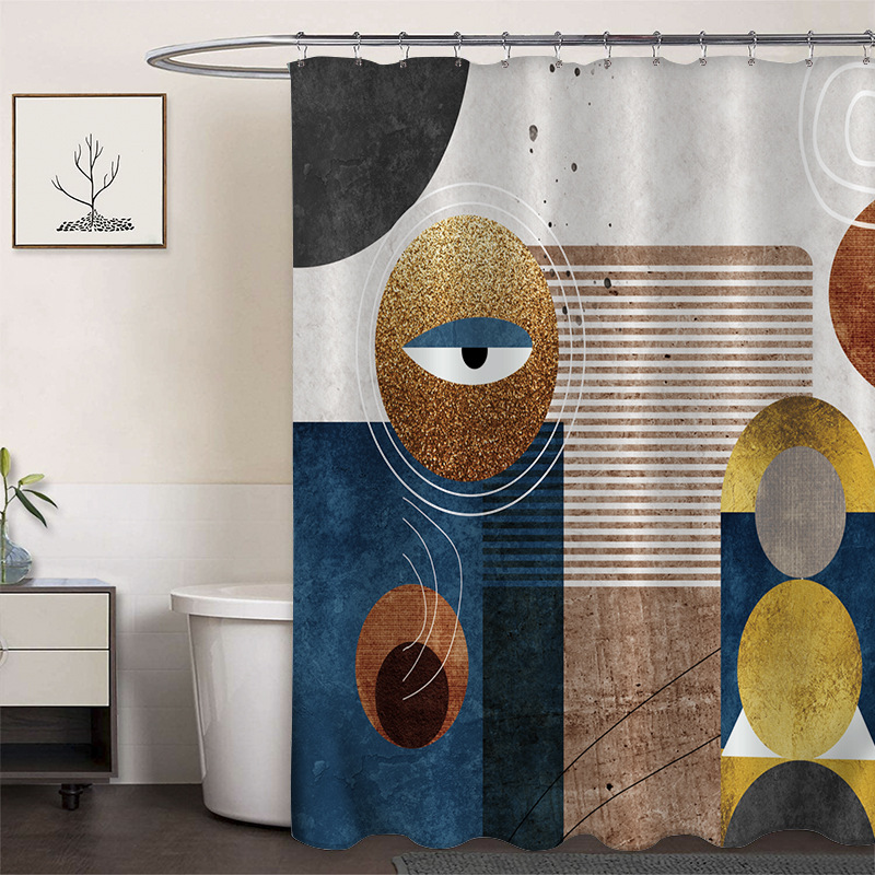 Cortina de ducha de poliéster impresa con hebilla de cortina de ducha de plástico baño cuarto de baño cortina de partición impermeable a prueba de moho