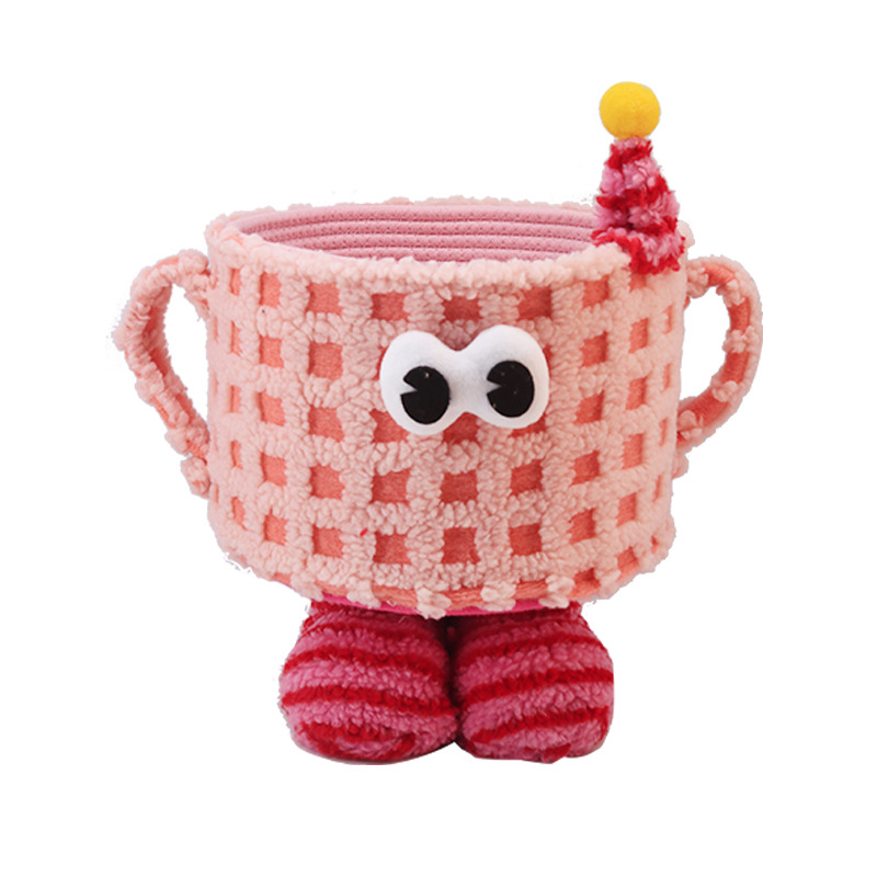 Monstruo de dibujos animados de escritorio merienda canasta de almacenamiento de cuerda de algodón de lana de cordero juguete organizar canasta de almacenamiento regalo decoración del hogar