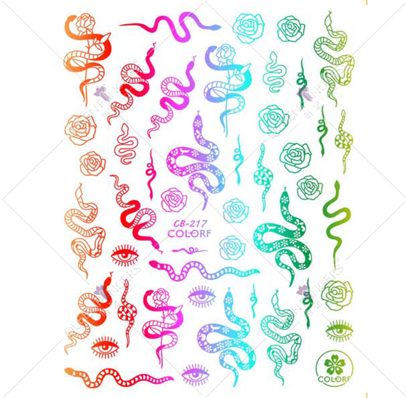 Joyas de manicuras láser fantasía serie de pegatinas de uñas de color dragón y phoenix de estilo chino colorido pegatinas de uñas de serpiente