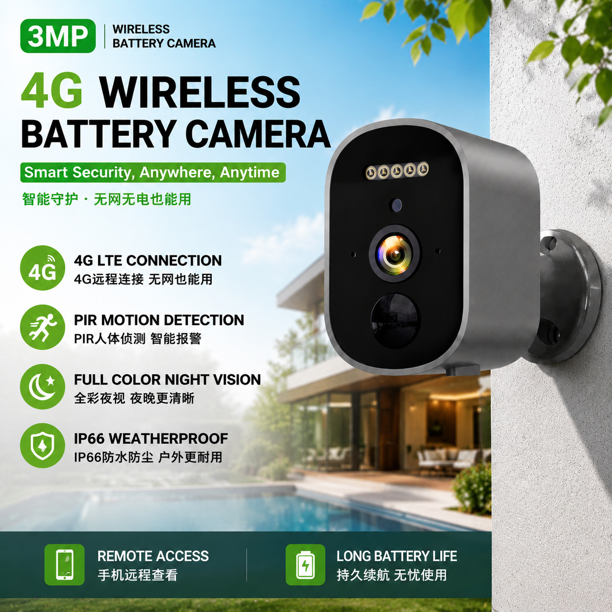 Yoosee 3MP 4G sim kartlı müşahidə kamerası, simsiz