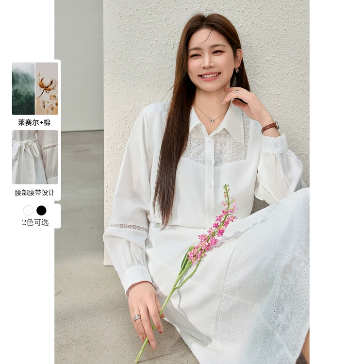 [Сплошное шикарное жаккардовое сшитое талия тонкое платье] Funny Show большой размер женский толстый мм весенний новый