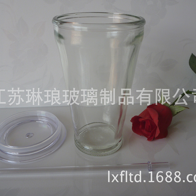 500ml创意玻璃饮料杯高档礼品玻璃杯吸管玻璃杯子徐州果汁玻璃杯