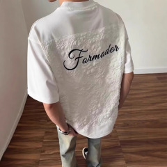ヴィンテージ小香風エンボス半袖Tシャツメンズ夏アメリカンファッションブランドニッチデザインヘビーショルダー半袖