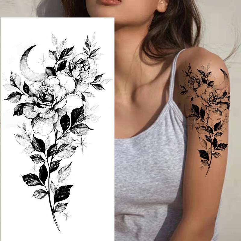 Waterproof Temporary Tattoo Stickers for Women and Men, Wolf Head Sketch, Flowers, Snake, Neck, Arm, Hand Fake Tattoo Stickers