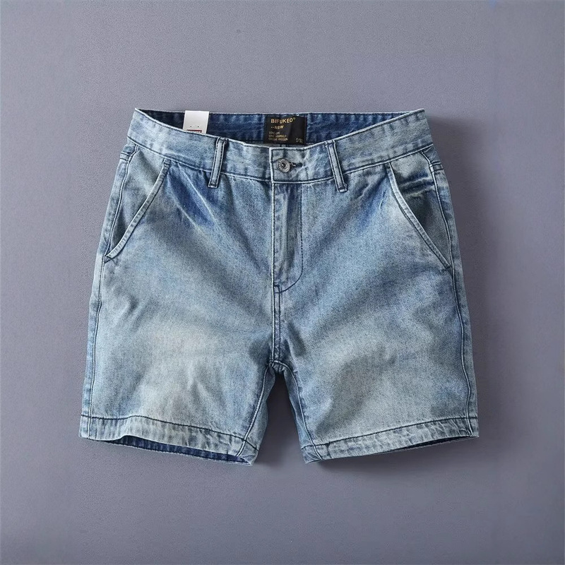 Trendy Men's Denim Shorts Washed Straight Casual Jeans American Retro Loose Casual Versatile Three-Point Shorts