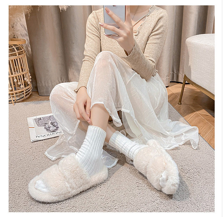 Dép lê nữ quai ngang đế dày lót lông mềm phong cách Hàn Quốc — Màu nâu (màu trà sữa), Màu trắng, Màu đen chi tiết 33