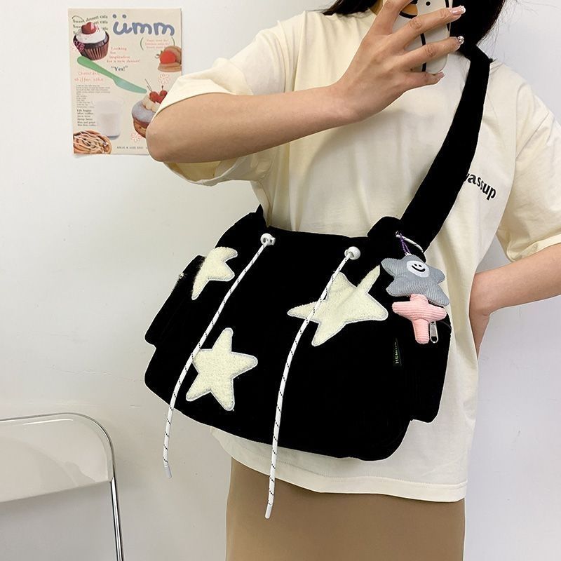 小众设计感星星女学生大容量通勤托特包灯芯绒单肩斜挎包新款|undefined