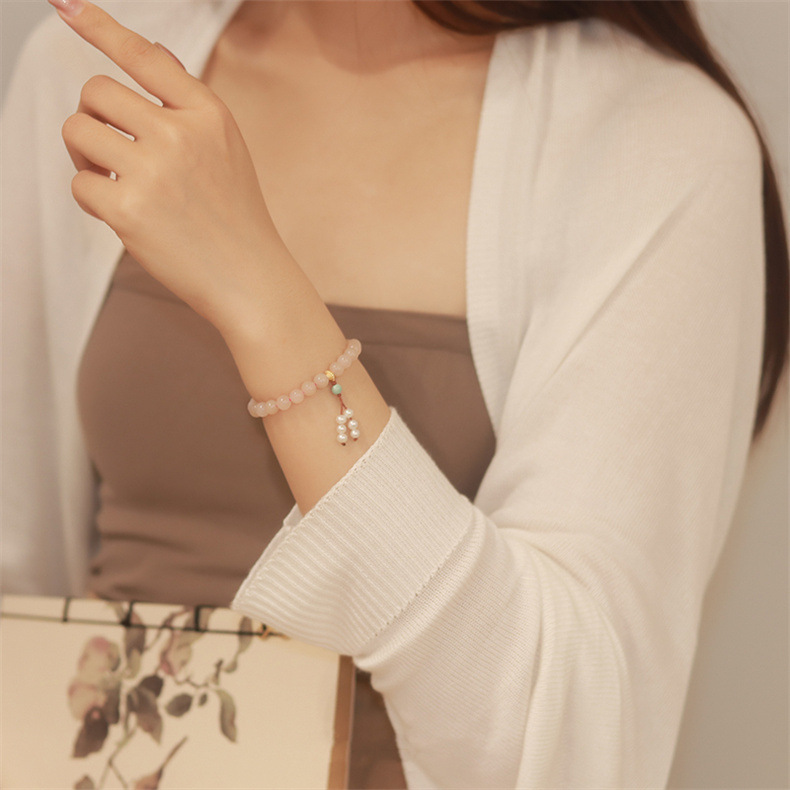 Rosa Armband Jade Luxus Edelsteine Jadeit Schmuck Für Frauen Elastische Seil Natürliche Strang Hand Schmuck Geschenk Frauen Großhandel – Detail 4