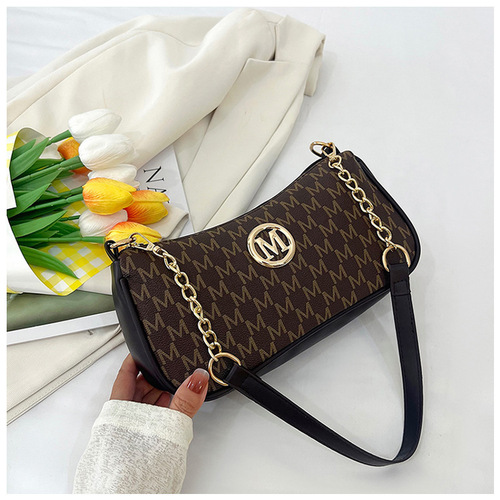 French retro armpit bag for women 2025 new letter printed M-letter square bag chain single-shoulder handbag