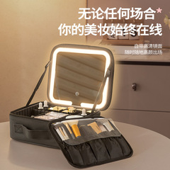 国境を越えて人気の高いミラー付き化粧ポーチ、LEDライト付き、大容量、携帯用、外出用メイクアップバッグ、メイクアップアーティスト用メイクボックス