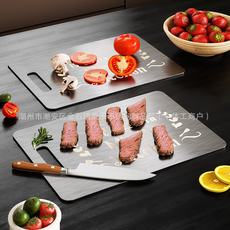 placa de cocina de acero inoxidable personalizada antifungal de doble cara para placa de corte de verduras anticorrosión molde gran placa de corte almohadilla de masa