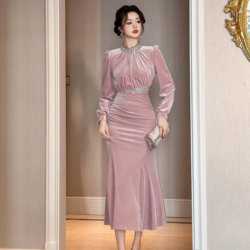Evening Dress for Women 2025 New Autumn and Winter High-End Light Luxury Elegant Waist-Cinching Bodycon Mermaid Dress Pink Long Dress Evening Dress for Women 2025 New Autumn and Winter High-End Light Luxury Elegant Waist-Cinching Bodycon Mermaid Dress Pink Long Dress