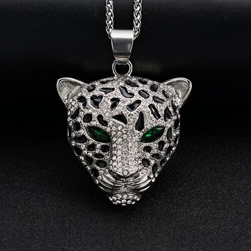 European and American trendy brand HIPHOP accessories, stainless steel extra large, gold-plated full diamond red, green, blue eye leopard head pendant