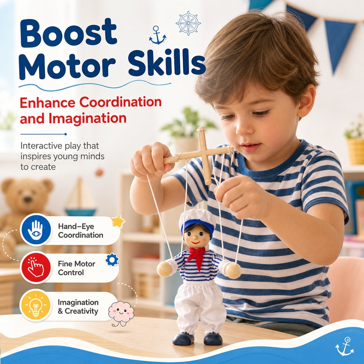 Brave Sailor String Puppet Children's Pull String Toy Retro Doll Interactive Early Education Educational Handicraft