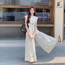 新中式国风提花旗袍套装2025新款女夏超火好看绣花阔腿裙裤一整套