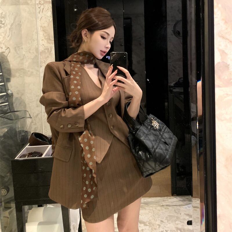 2025实拍！韩版气质马甲西装外套短裙女装秋冬御姐通勤时尚套装|undefined